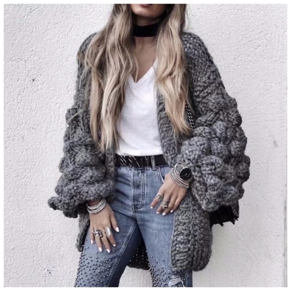 Hand Knit Chunky Cardigan Sweater - Picture 4 of 8